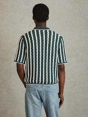 Reiss Green/White Spritz Oversized Crochet Striped Cuban Collar Shirt - Image 4 of 5