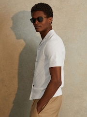 Reiss White Biarritz Cuban Collar 100% Cotton Shirt - Image 1 of 6