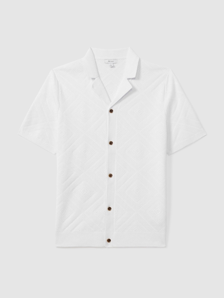 Reiss White Biarritz Cuban Collar 100% Cotton Shirt - Image 2 of 6 Reiss White Biarritz Cuban Collar 100% Cotton Shirt - Image 2 of 6