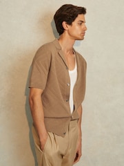Reiss Camel Biarritz Cotton Cuban Collar Shirt - Image 1 of 6