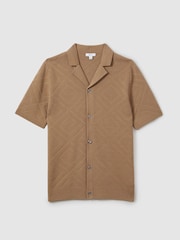 Reiss Camel Biarritz Cotton Cuban Collar Shirt - Image 2 of 6