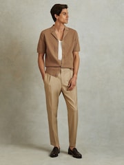 Reiss Camel Biarritz Cotton Cuban Collar Shirt - Image 3 of 6