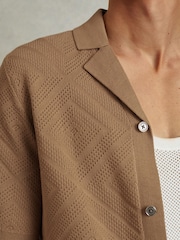 Reiss Camel Biarritz Cotton Cuban Collar Shirt - Image 4 of 6
