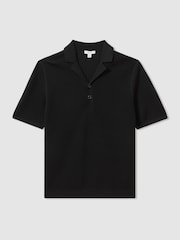 Reiss Black Charlie Open-Stitch Cuban-Collar Polo Shirt - Image 2 of 5