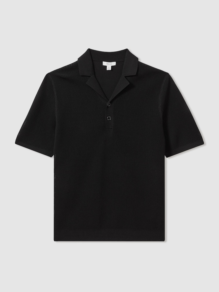 Reiss Black Charlie Open-Stitch Cuban-Collar Polo Shirt - Image 2 of 5