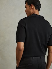 Reiss Black Charlie Open-Stitch Cuban-Collar Polo Shirt - Image 4 of 5