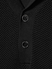 Reiss Black Charlie Open-Stitch Cuban-Collar Polo Shirt - Image 5 of 5
