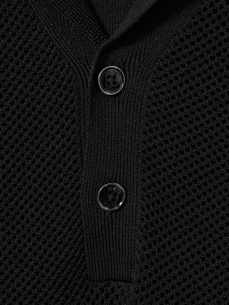 Reiss Black Charlie Open-Stitch Cuban-Collar Polo Shirt - Image 5 of 5