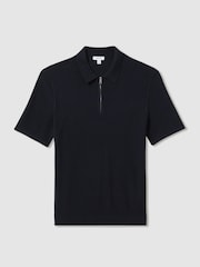 Reiss Navy Ivor Textured Half-Zip Polo Shirt - Image 2 of 5