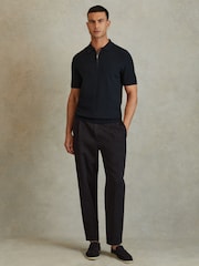 Reiss Navy Ivor Textured Half-Zip Polo Shirt - Image 3 of 5