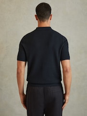 Reiss Navy Ivor Textured Half-Zip Polo Shirt - Image 4 of 5