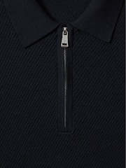 Reiss Navy Ivor Textured Half-Zip Polo Shirt - Image 5 of 5
