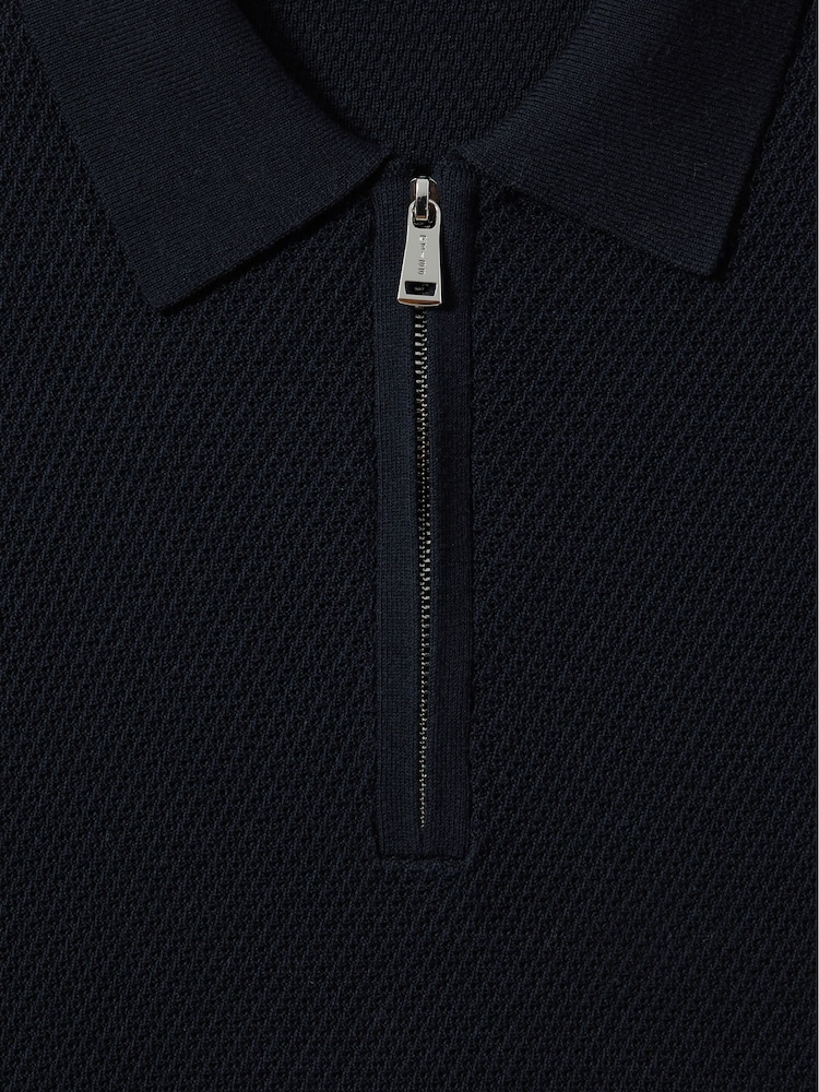 Reiss Navy Ivor Textured Half-Zip Polo Shirt - Image 5 of 5