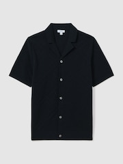 Reiss Navy Biarritz Cotton Cuban Collar Shirt - Image 2 of 6