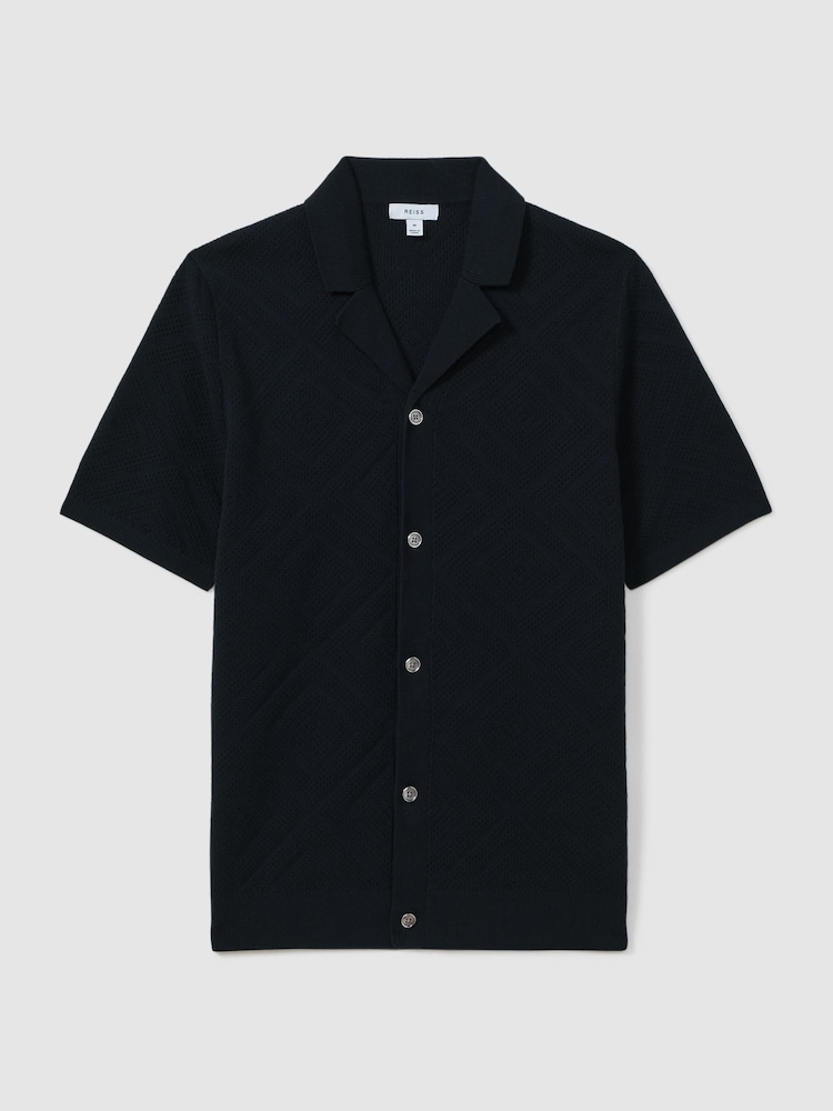 Reiss Navy Biarritz Cotton Cuban Collar Shirt - Image 2 of 6