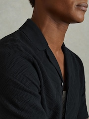 Reiss Navy Biarritz Cotton Cuban Collar Shirt - Image 4 of 6