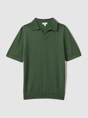 Reiss Lizard Green Duchie Merino Wool Open Collar Polo Shirt - Image 2 of 6