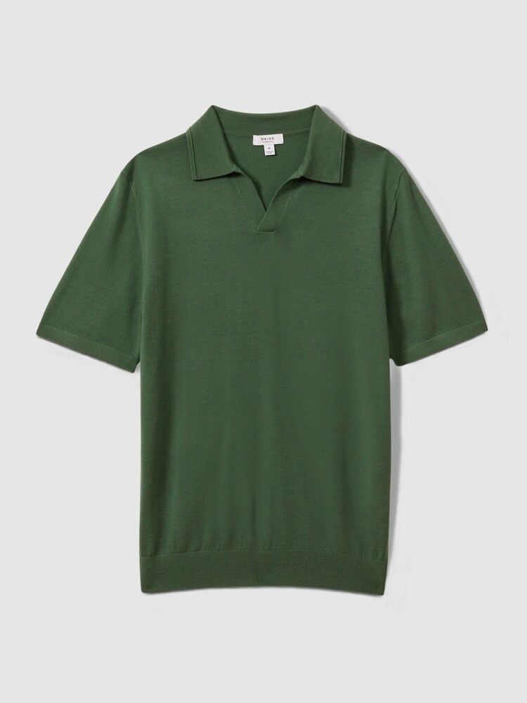 Reiss Lizard Green Duchie Merino Wool Open Collar Polo Shirt - Image 2 of 6