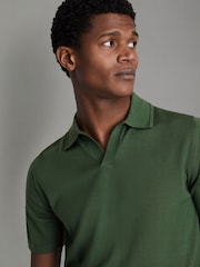Reiss Lizard Green Duchie Merino Wool Open Collar Polo Shirt - Image 4 of 6