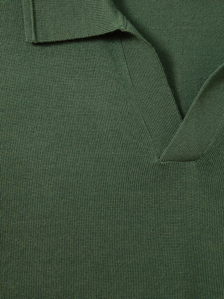 Reiss Lizard Green Duchie Merino Wool Open Collar Polo Shirt - Image 6 of 6