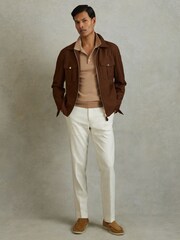 Reiss Camel Melange Manor Merino Wool Short Sleeve Polo Shirt - Image 1 of 5