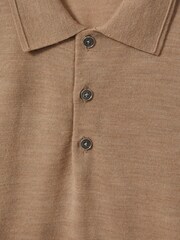 Reiss Camel Melange Manor Merino Wool Short Sleeve Polo Shirt - Image 5 of 5