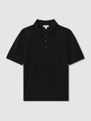Reiss Black Manor Merino Wool Short-Sleeve Polo Shirt - Image 2 of 6