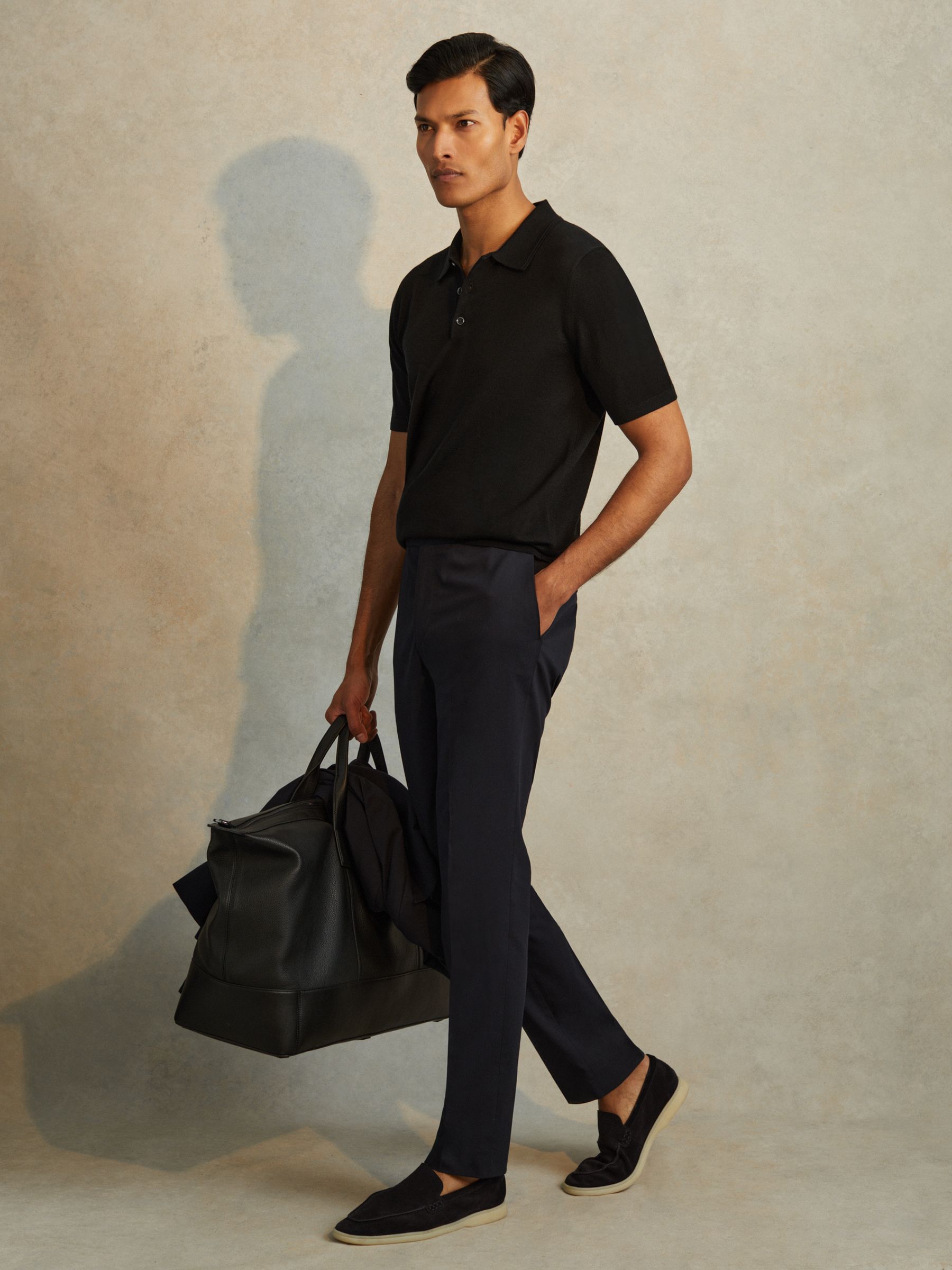 Buy Reiss Black Manor Merino Wool Polo Shirt from Next Oman