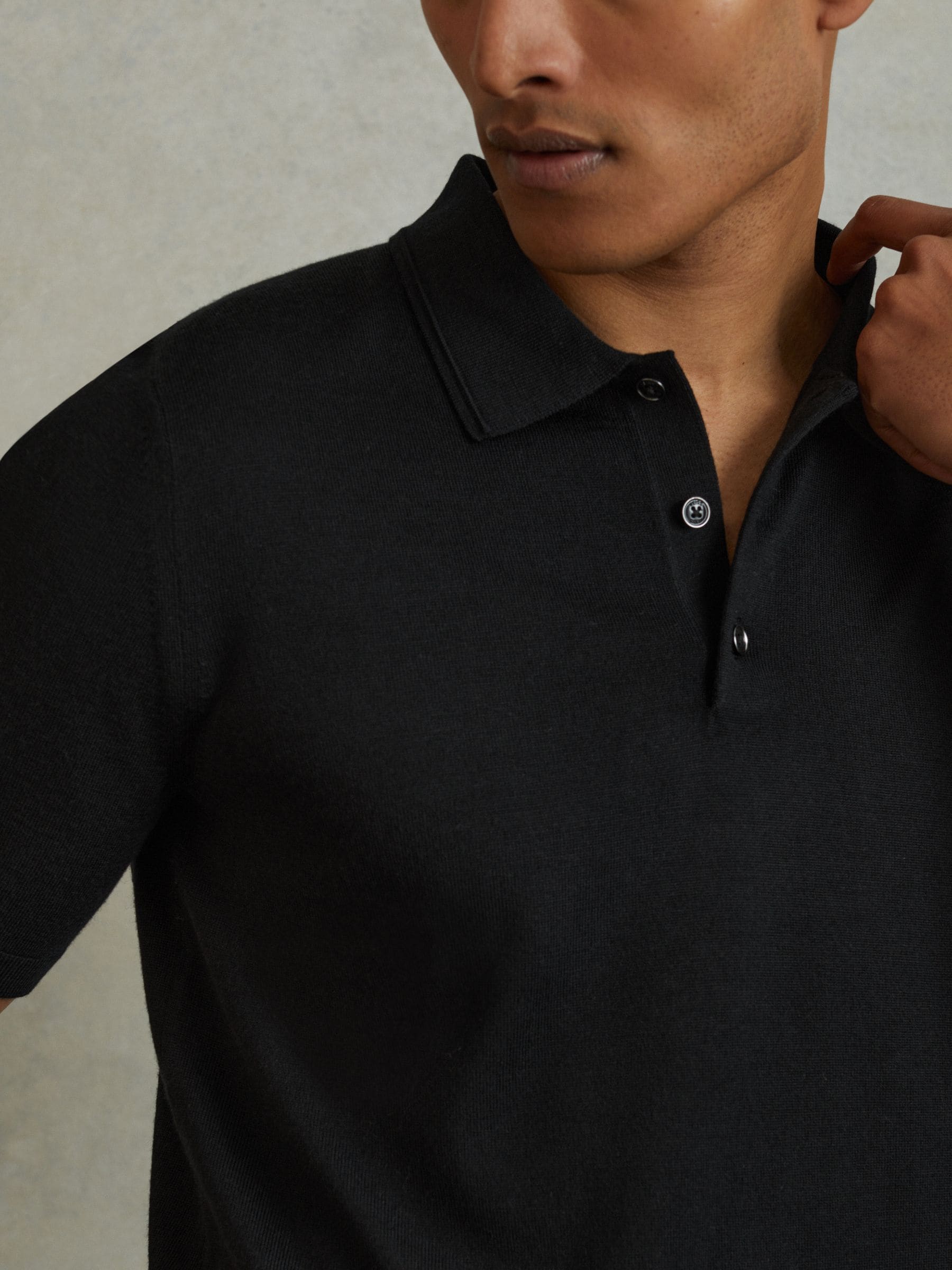 Buy Reiss Black Manor Merino Wool Polo Shirt from Next Austria
