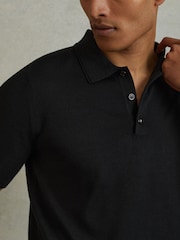 Reiss Black Manor Merino Wool Short-Sleeve Polo Shirt - Image 4 of 6