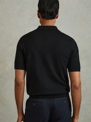 Reiss Black Manor Merino Wool Short-Sleeve Polo Shirt - Image 5 of 6