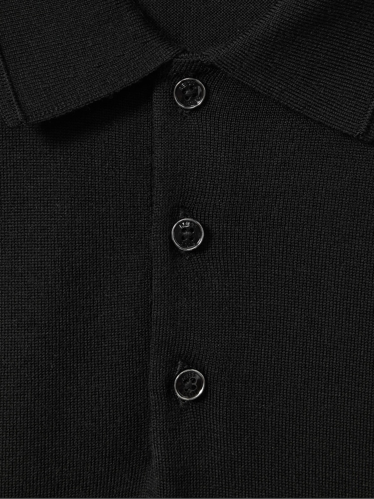 Reiss Black Manor Merino Wool Short-Sleeve Polo Shirt - Image 6 of 6