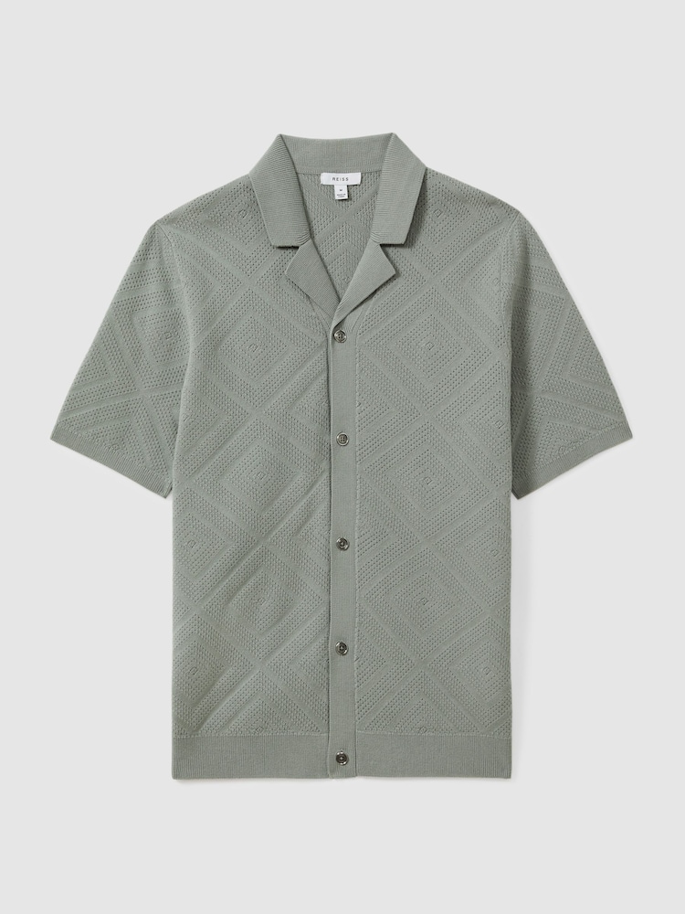 Reiss Soft Sage Biarritz Cotton Cuban Collar Shirt - Image 2 of 5