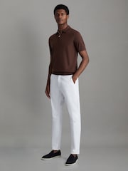 Reiss Treacle Brown Maxwell Merino Wool Half-Zip Polo Shirt - Image 3 of 5