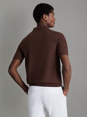 Reiss Treacle Brown Maxwell Merino Wool Half-Zip Polo Shirt - Image 4 of 5