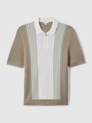 Reiss Camel/White Berlin Open-Stitch Half-Zip Polo Shirt - Image 2 of 5