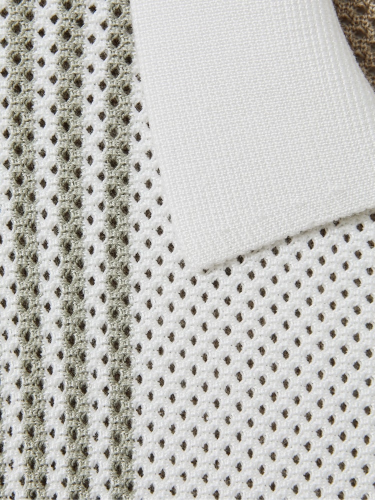 Reiss Camel/White Berlin Open-Stitch Half-Zip Polo Shirt - Image 5 of 5