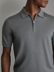 Reiss Dusty Green Maxwell Merino Wool Half-Zip Polo Shirt - Image 1 of 5