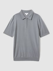 Reiss Dusty Green Maxwell Merino Wool Half-Zip Polo Shirt - Image 2 of 5