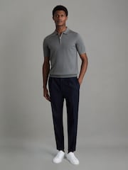 Reiss Dusty Green Maxwell Merino Wool Half-Zip Polo Shirt - Image 3 of 5