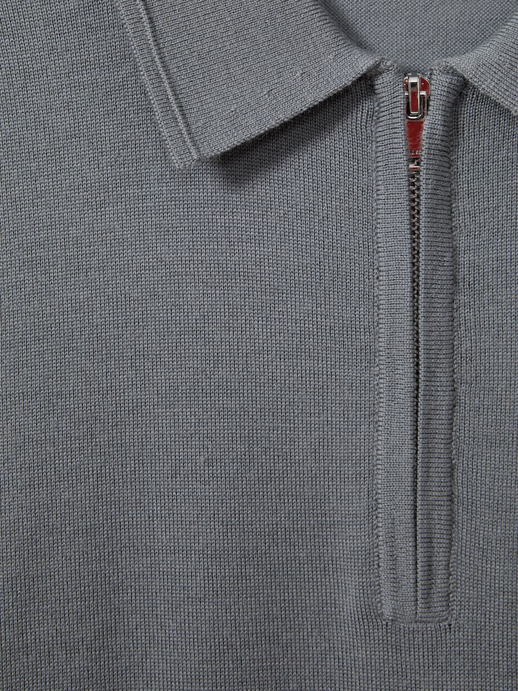 Reiss Dusty Green Maxwell Merino Wool Half-Zip Polo Shirt - Image 5 of 5