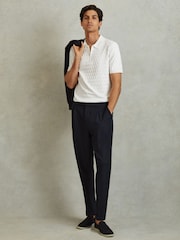 Reiss White Rizzo Half Zip Knitted Polo Shirt - Image 1 of 5