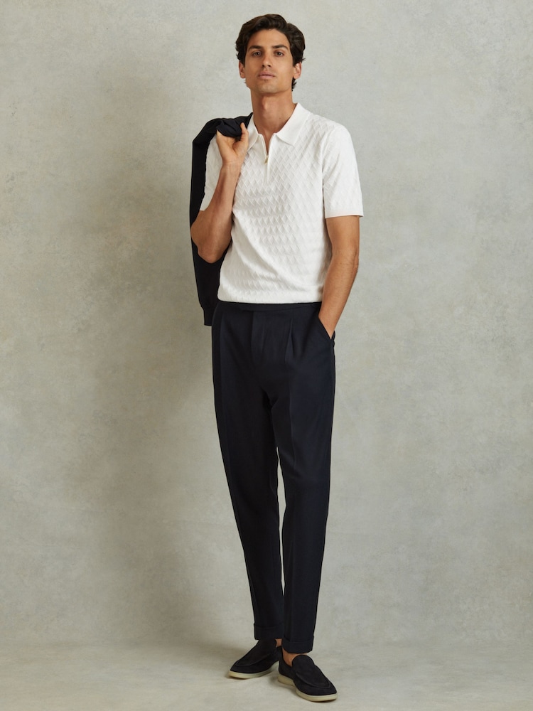Reiss White Rizzo Half Zip Knitted Polo Shirt - Image 1 of 5 Reiss White Rizzo Half Zip Knitted Polo Shirt - Image 1 of 5