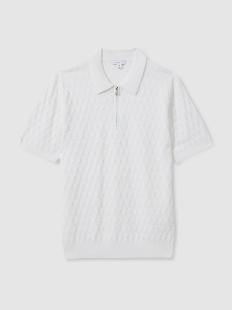 Reiss White Rizzo Half Zip Knitted Polo Shirt - Image 2 of 5