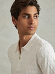 Reiss White Rizzo Half Zip Knitted Polo Shirt - Image 3 of 5