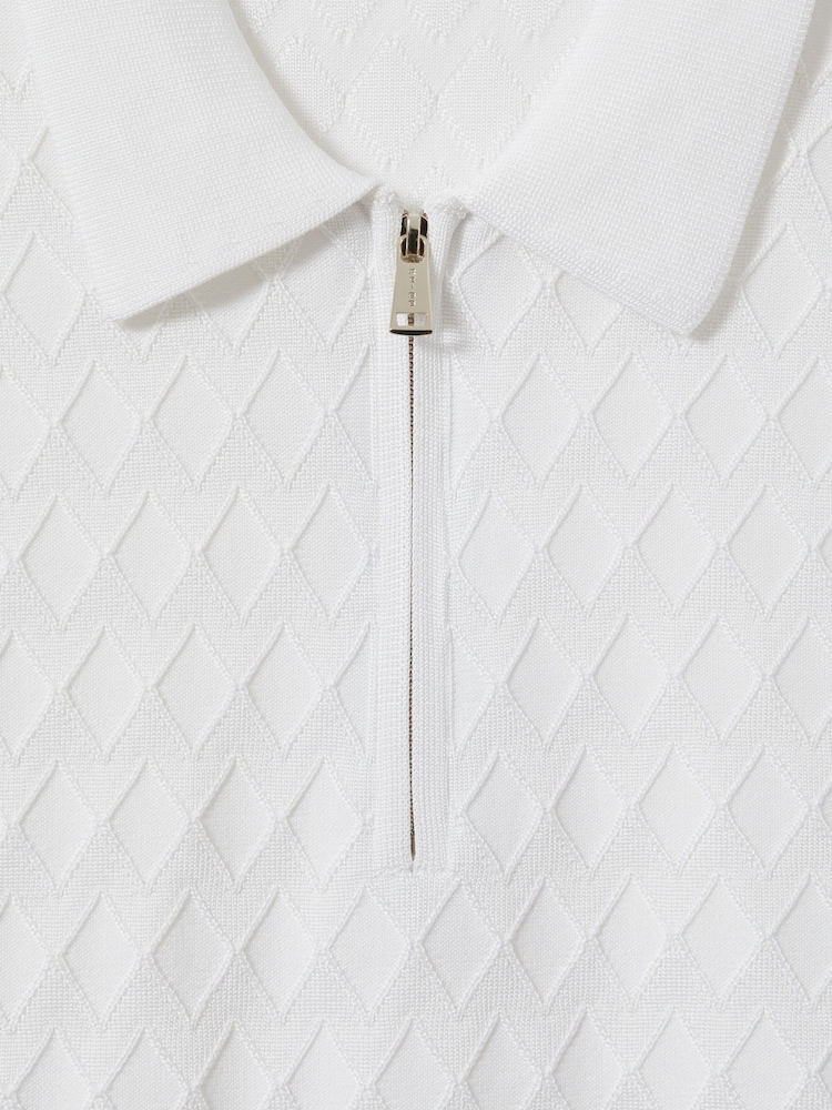 Reiss White Rizzo Half Zip Knitted Polo Shirt - Image 5 of 5 Reiss White Rizzo Half Zip Knitted Polo Shirt - Image 5 of 5