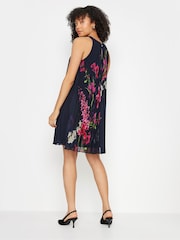 M&Co Navy Blue Petite Floral Print Pleated Dress - Image 2 of 5