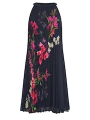 M&Co Navy Blue Petite Floral Print Pleated Dress - Image 5 of 5