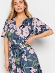 M&Co Blue Petite Floral Belted Wrap Dress - Image 4 of 5