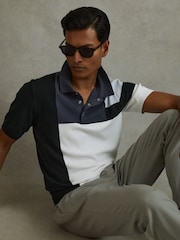Reiss Blue Multi Charge Colourblock Polo Shirt - Image 1 of 5